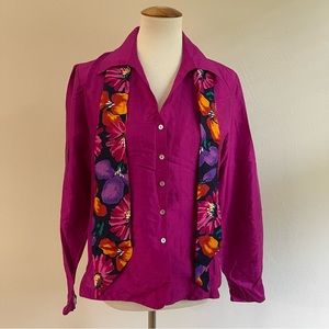 Vintage Silk Button Up Long Sleeve Blouse with Scarf